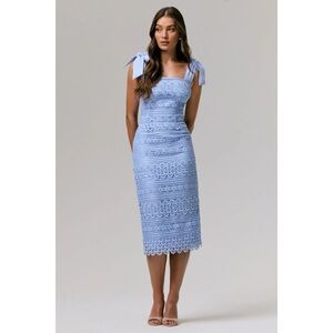 Club London Powder Blue Square-Neck Midi Dress With Tie Details US Size 4 NWT